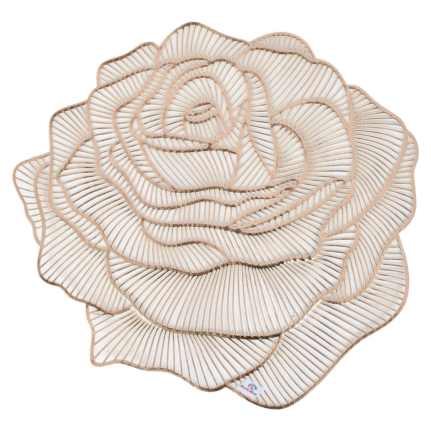 Heart Home Rose Design Soft Leather Table Mats, Dining Table Mats, Set of 6 (Gold)-50HH01303