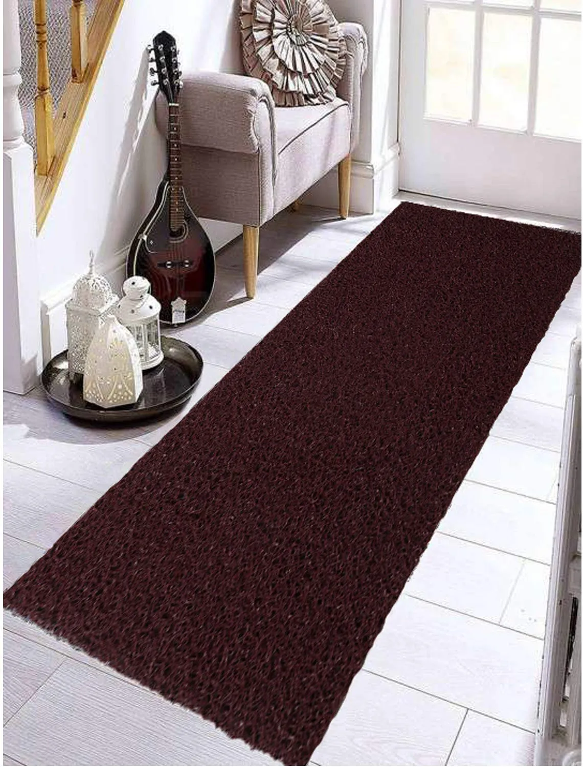 Heart Home Rubber 1 Piece Floor Mat Door Mat 2x8 Feet (Maroon) CTHH1001,Standard