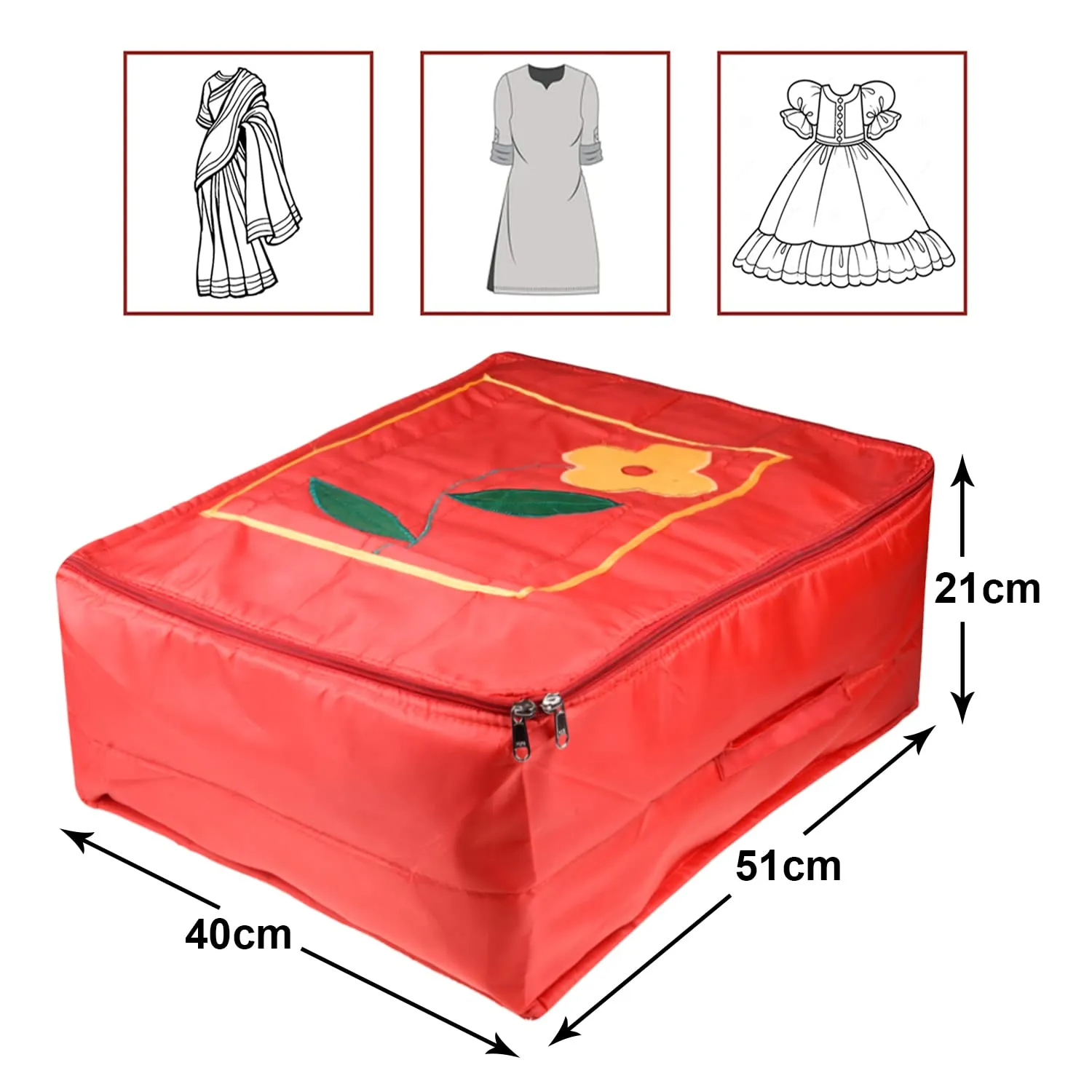 Heart Home Saree Cover | Parachute Wardrobe Organizer for Travel | Foldable Flower Applique Print Clothes Storage Bag with Zipper | Extra Large | Red