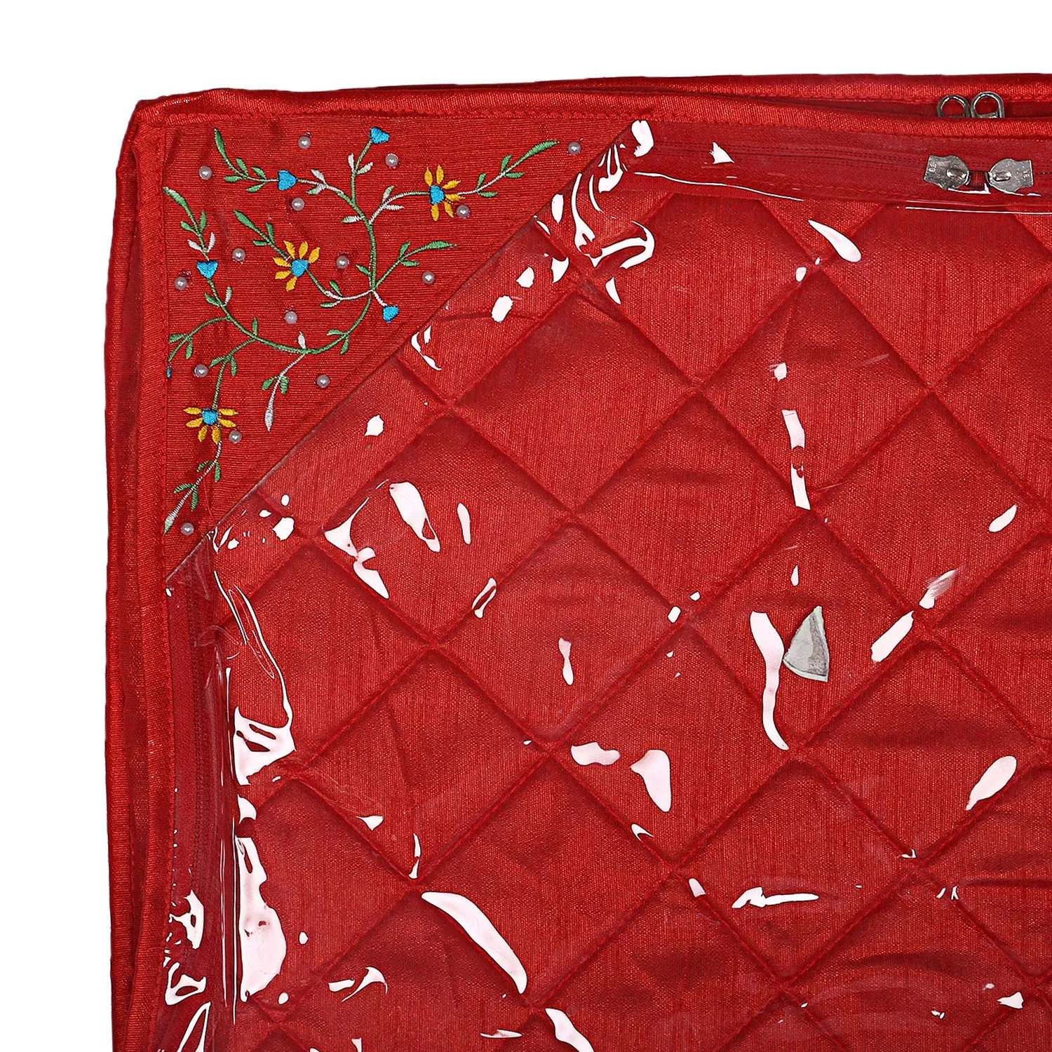 Heart Home Silk 3 Pieces Single Packing Saree Cover (Red) - (CTHH012072)