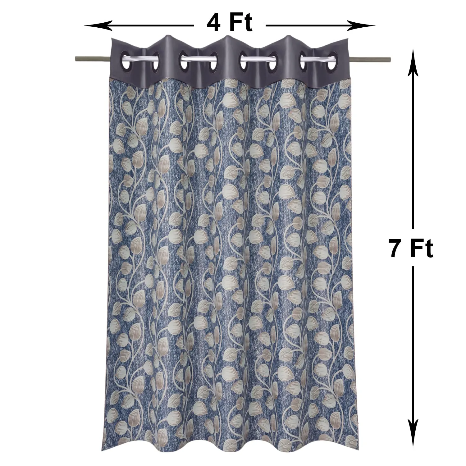 Heart Home Silk Decorative 7 Feet Door Curtain | Leaf Print Blackout Drapes Curtain with 8 Eyelet for Home & Office (Blue)