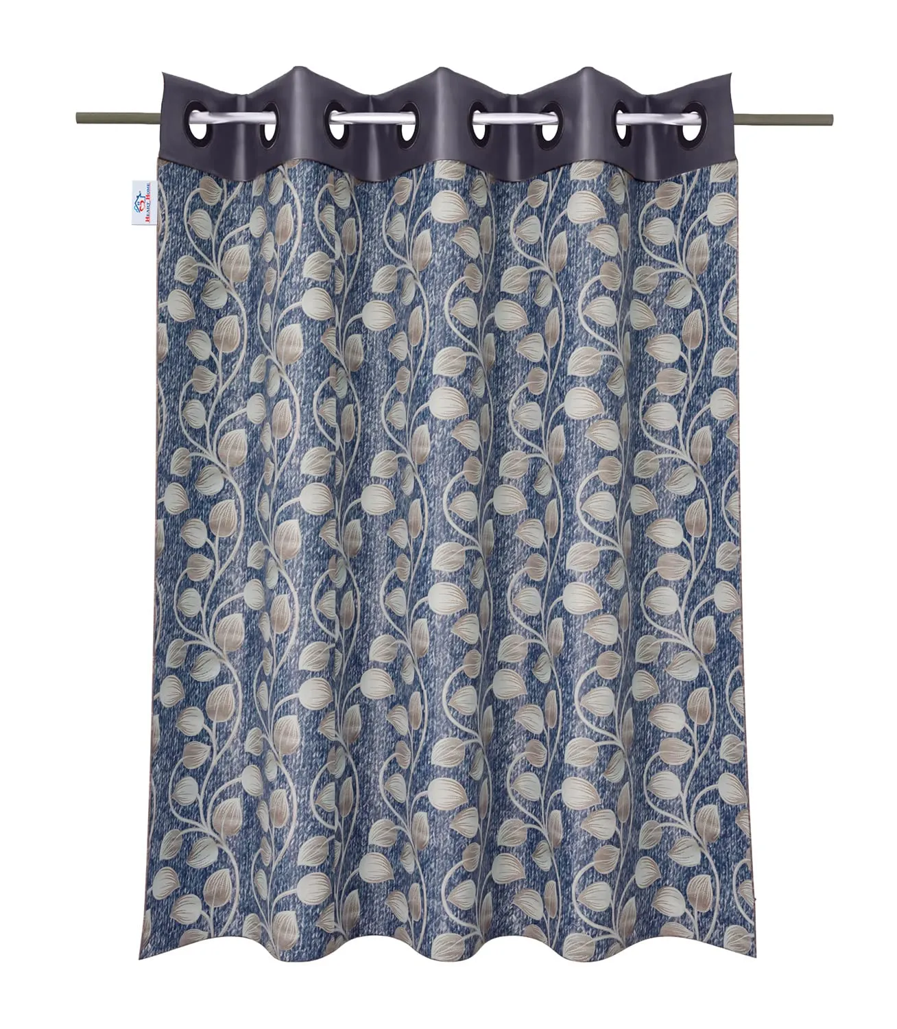 Heart Home Silk Decorative 7 Feet Door Curtain | Leaf Print Blackout Drapes Curtain with 8 Eyelet for Home & Office (Blue)