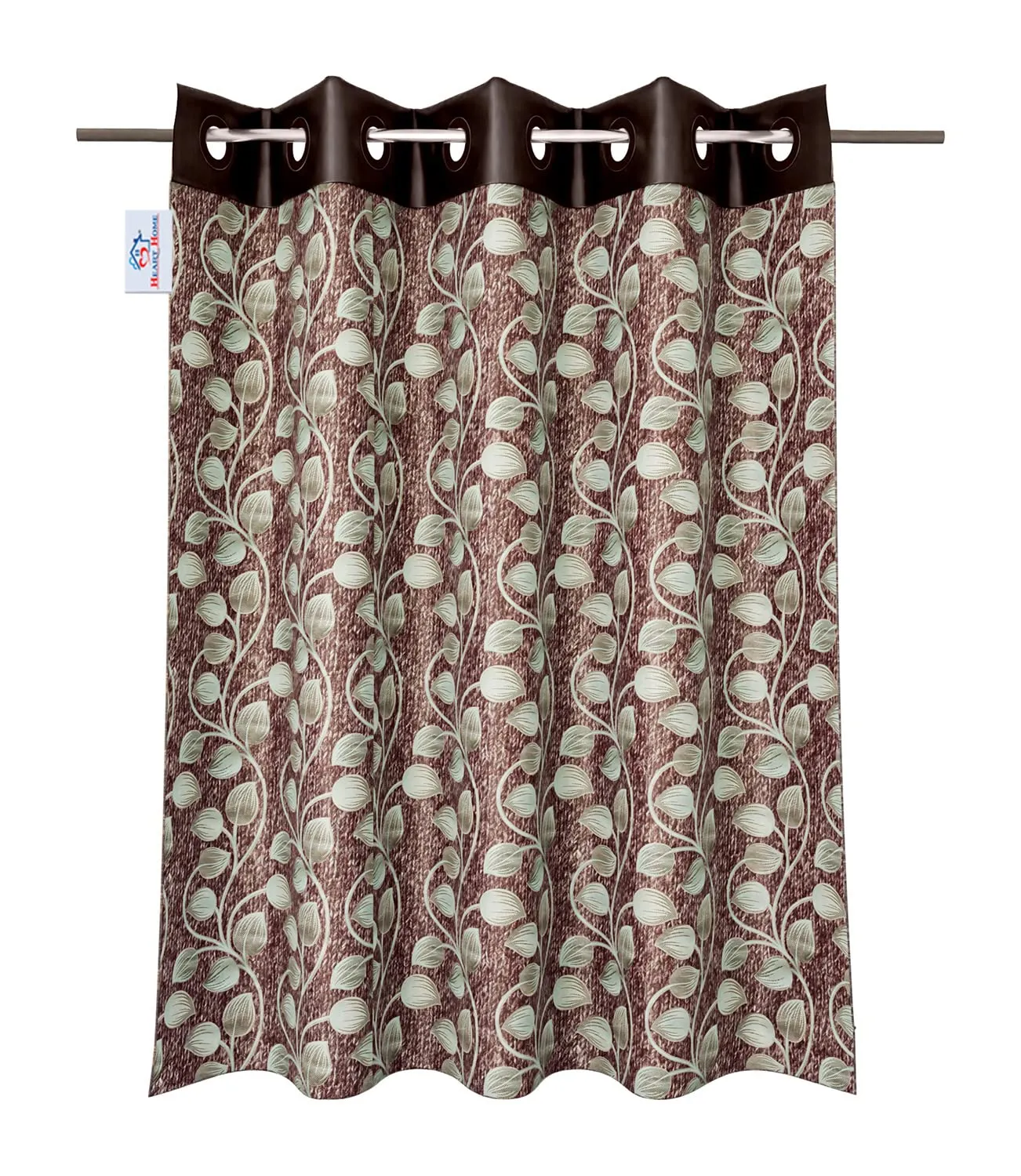 Heart Home Silk Decorative 7 Feet Door Curtain | Leaf Print Blackout Drapes Curtain with 8 Eyelet for Home & Office (Brown)