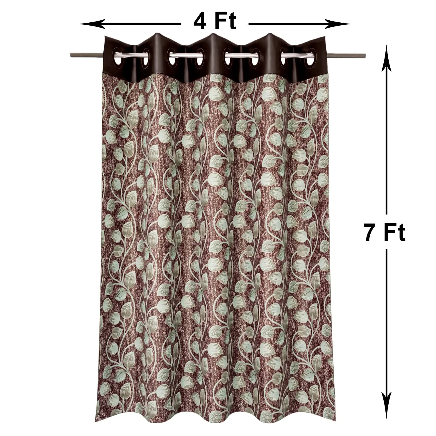 Heart Home Silk Decorative 7 Feet Door Curtain | Leaf Print Blackout Drapes Curtain with 8 Eyelet for Home & Office (Brown)