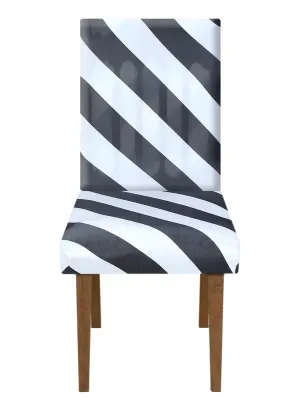 Heart Home Strip Printed Elastic Stretchable Polyster Chair Cover for Home, Office, Hotels, Wedding Banquet (Black & White)-50HH0935