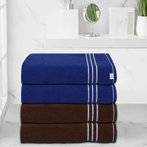 Heart Home Three Stripes Design Super Absorbent Cotton Hand Towel|Face Towel for Men,Women & Kids Pack of 4 (Brown & Blue)