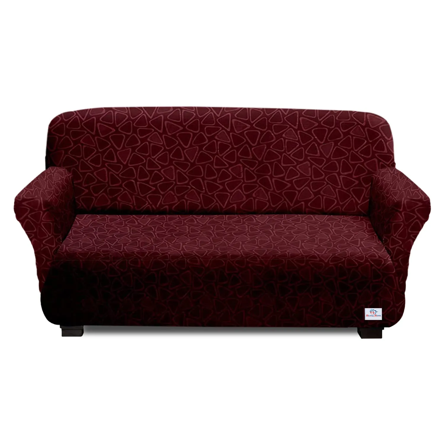 Heart Home Triangle Printed Polyster Stretchable 3 Seater Sofa Cover for Home, Office, Hotels with Foam Stick (Maroon)-50HH01420,Standard