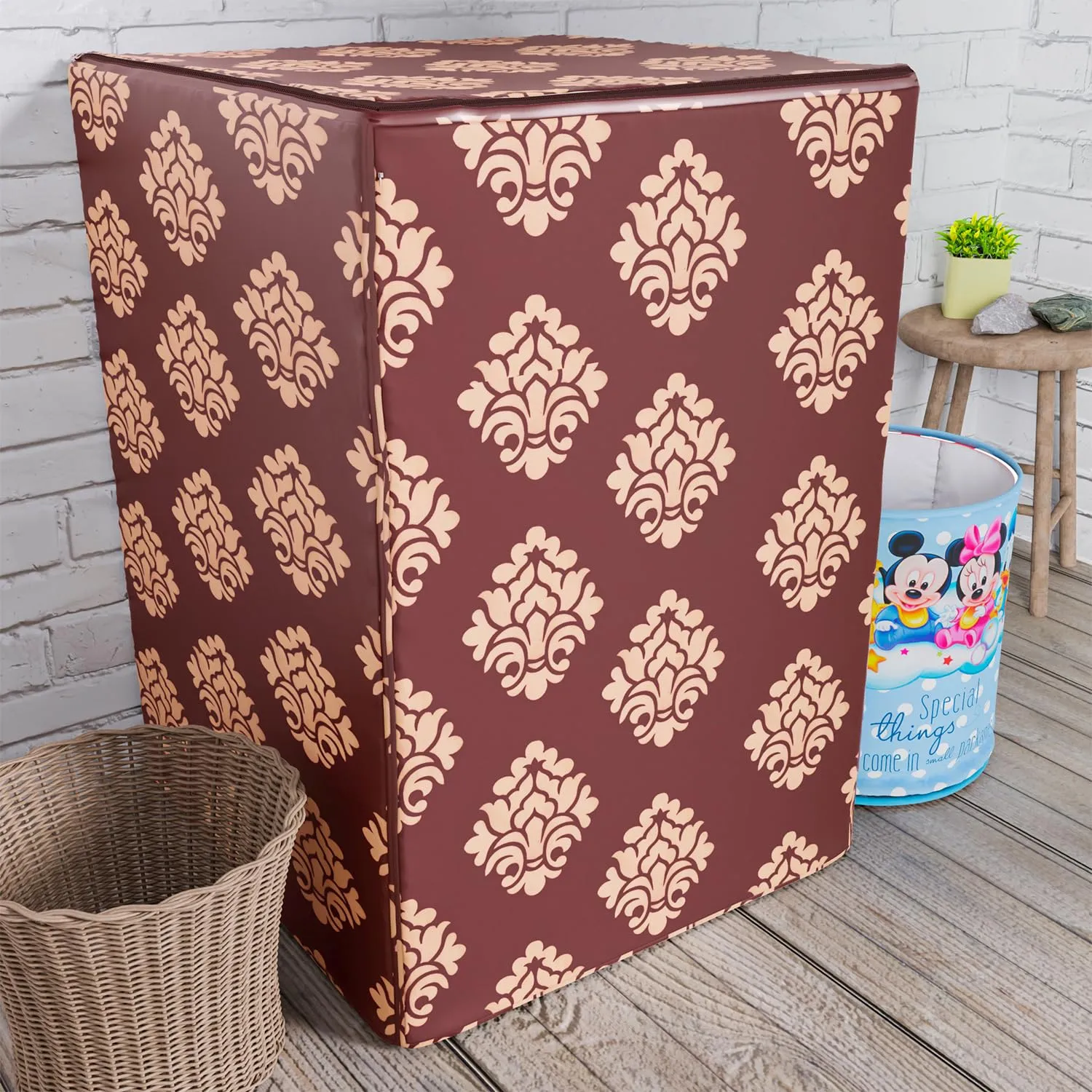 Heart Home Washing Machine Cover | Square Design Washing Machine Cover | Knitting Polyester | Top Load Fully-Automatic Washing Machine Cover | Maroon