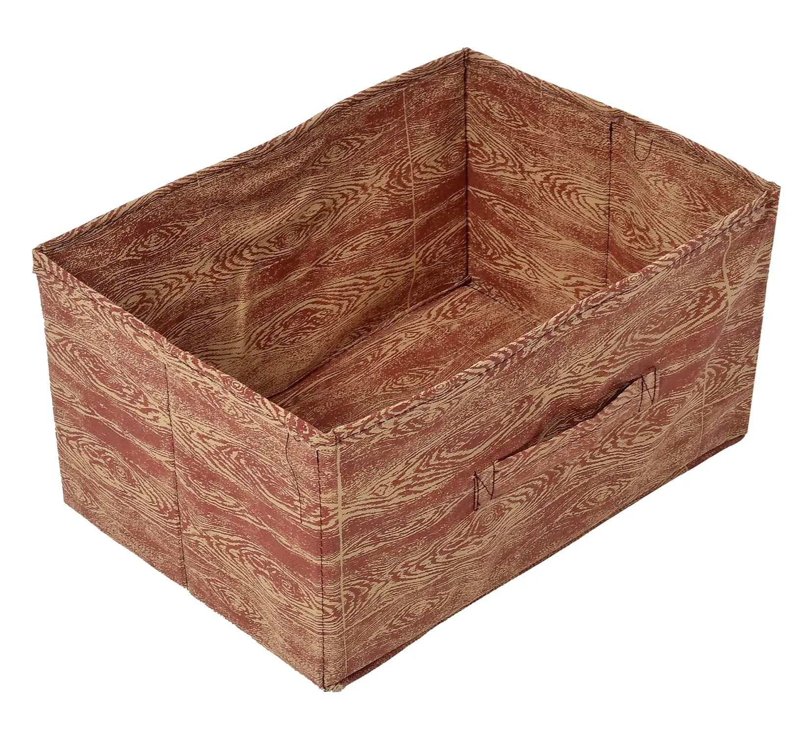 Heart Home Wooden Design Non-Woven Rectangular Flodable Cloth Storage Box/Drawer- Pack of 3 (Maroon Brown)-44HH0591