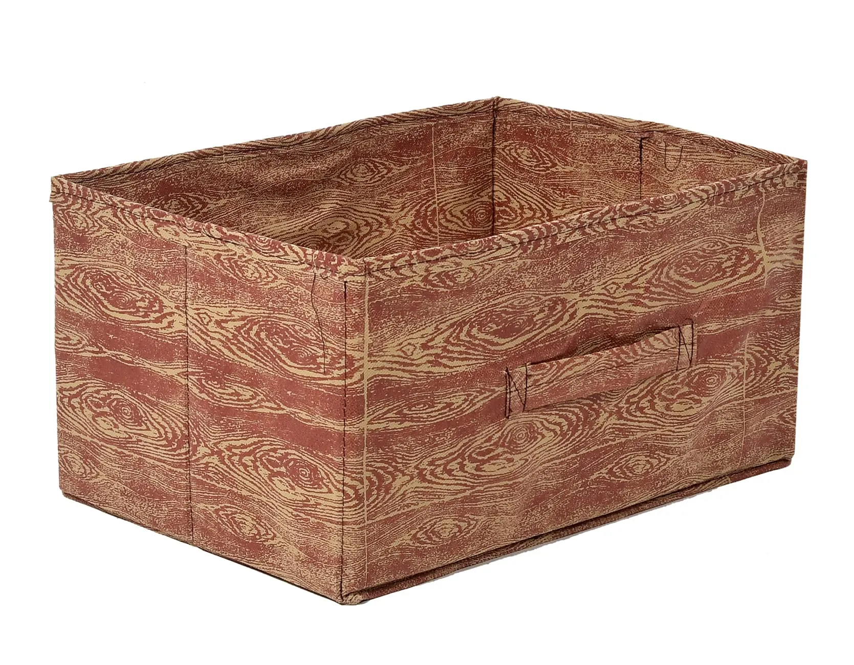 Heart Home Wooden Design Non-Woven Rectangular Flodable Cloth Storage Box/Drawer- Pack of 3 (Maroon Brown)-44HH0591