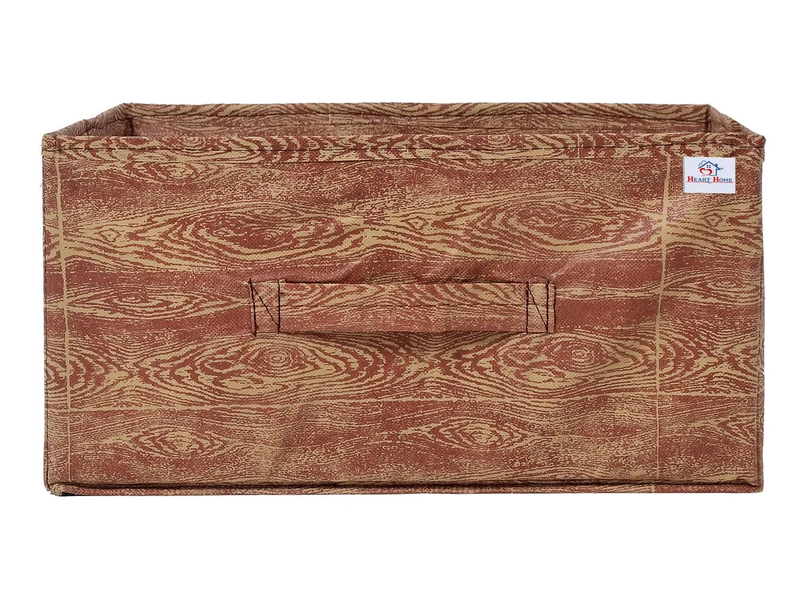 Heart Home Wooden Design Non-Woven Rectangular Flodable Cloth Storage Box/Drawer- Pack of 3 (Maroon Brown)-44HH0591