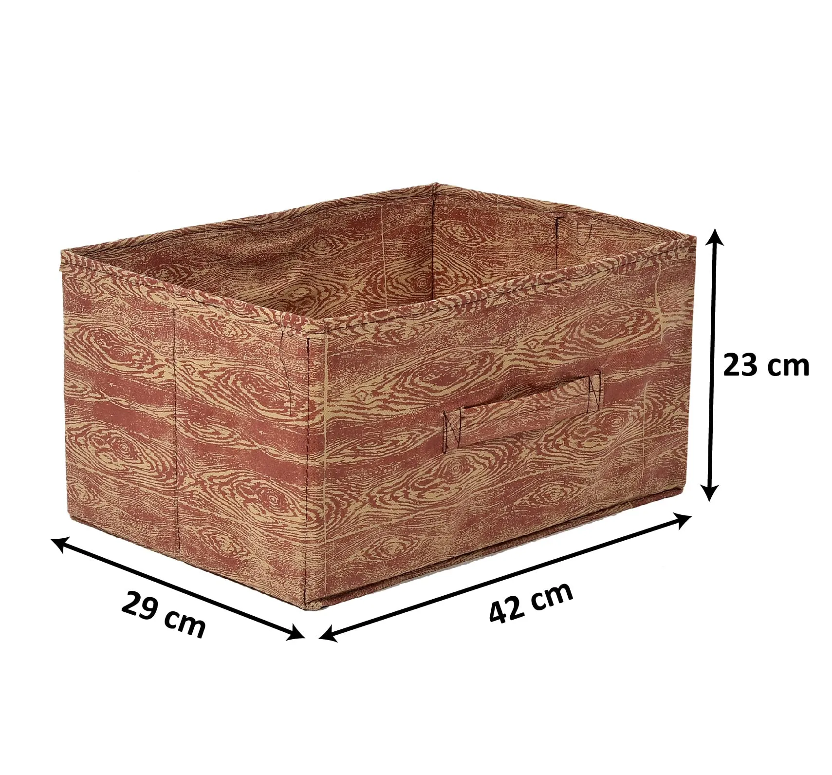 Heart Home Wooden Design Non-Woven Rectangular Flodable Cloth Storage Box/Drawer- Pack of 3 (Maroon Brown)-44HH0591