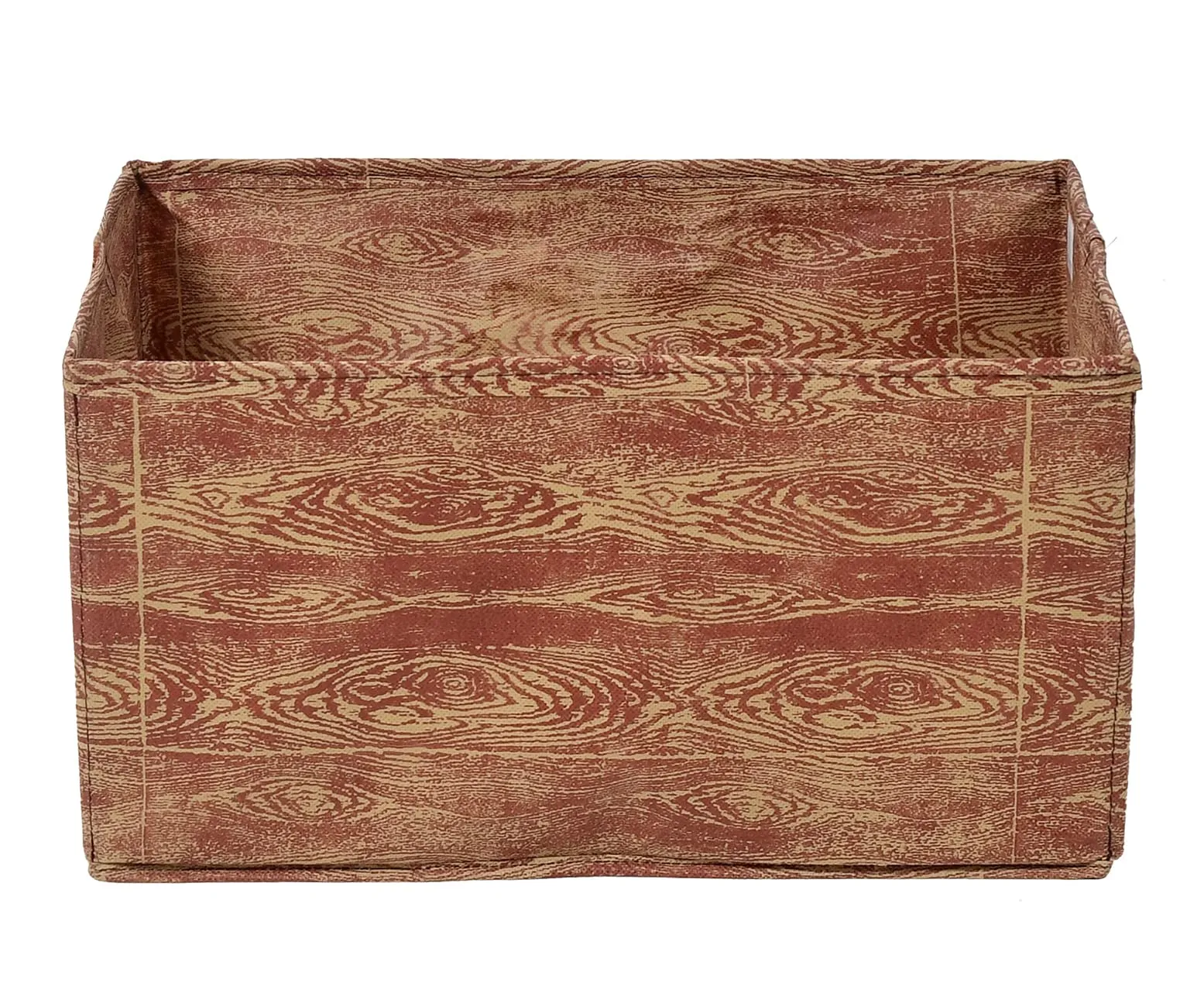 Heart Home Wooden Design Non-Woven Rectangular Flodable Cloth Storage Box/Drawer- Pack of 3 (Maroon Brown)-44HH0591