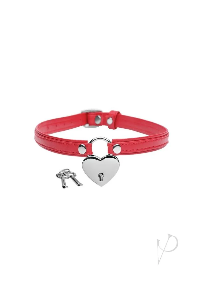 Heart Lock Choker With key Red