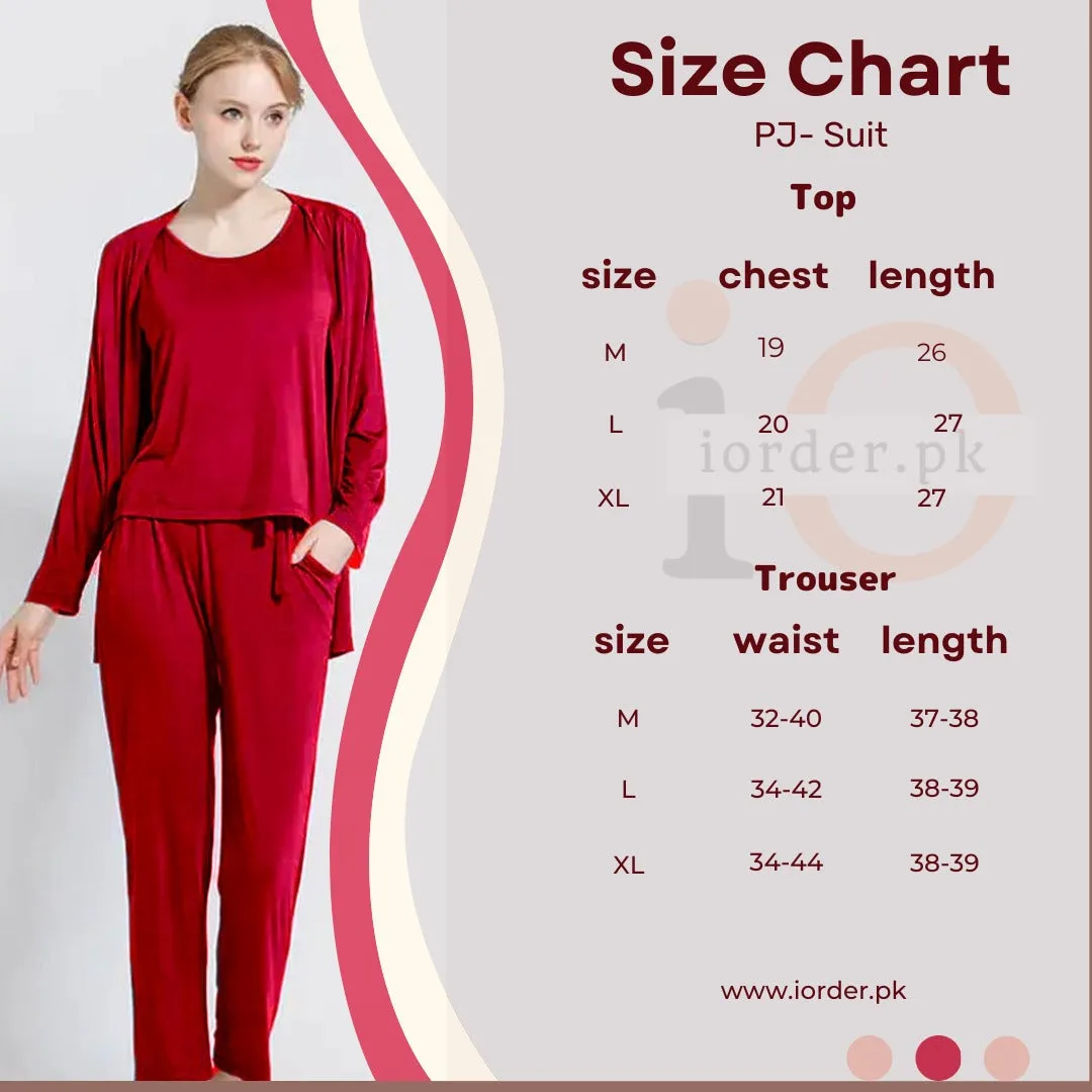 Heart Love Women Night Suit PJ 3 Pieces Set