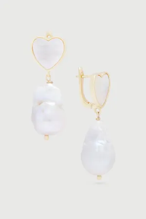 Heart Pearl Drop Dangle Earrings