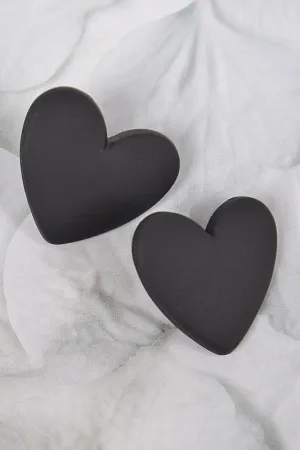 Heart Post Earrings - Black