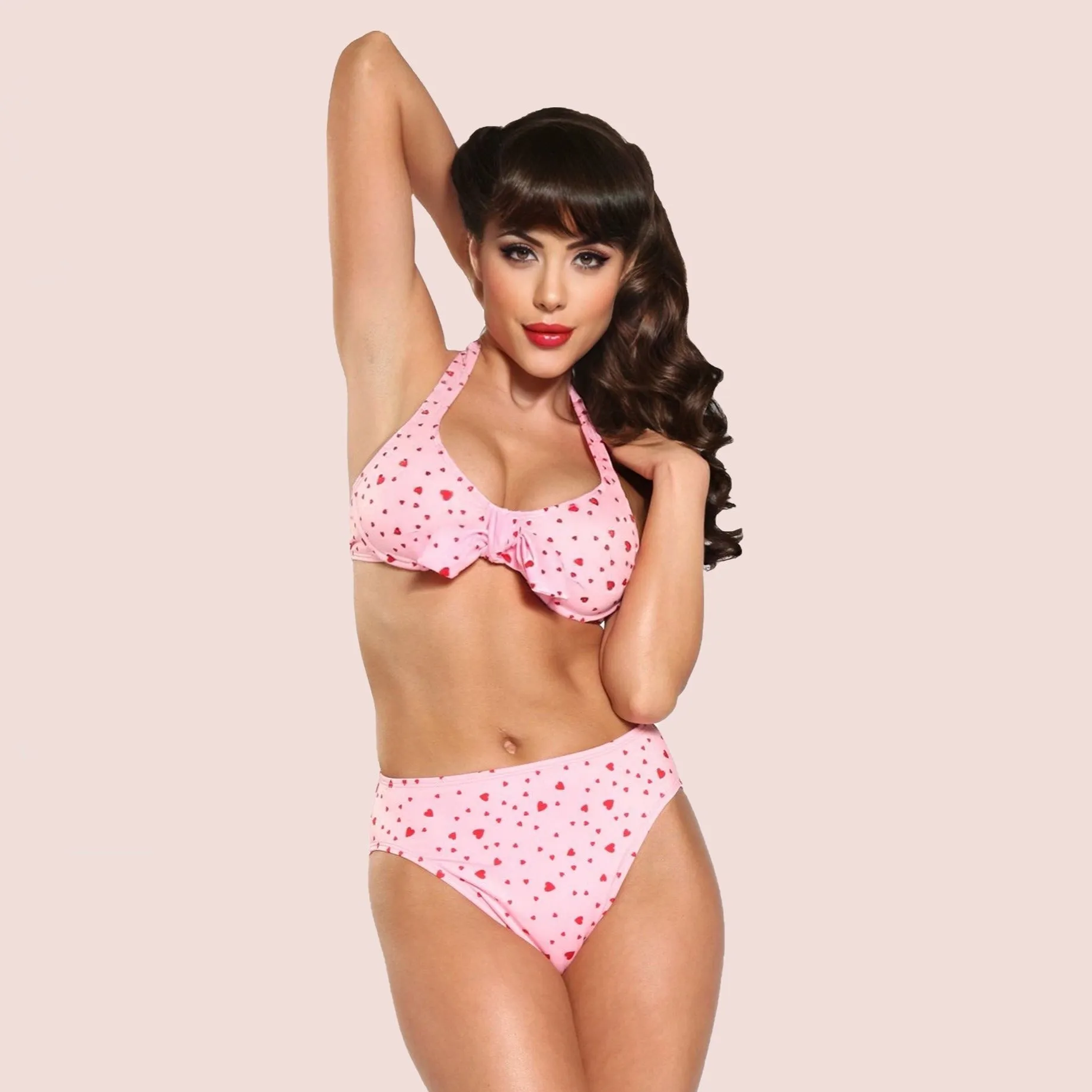 Heart Print High Waist Bikini Set