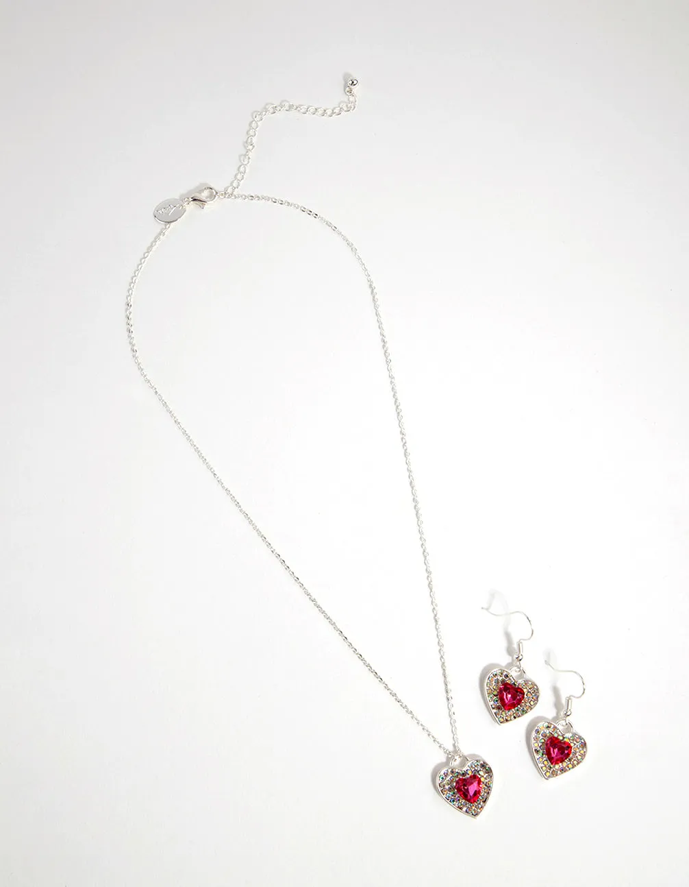 Heart Red Diamante Earring & Necklace Set