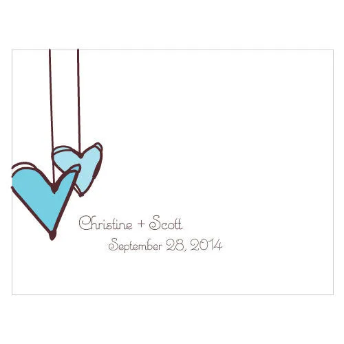 Heart Strings Note Card Aqua Blue