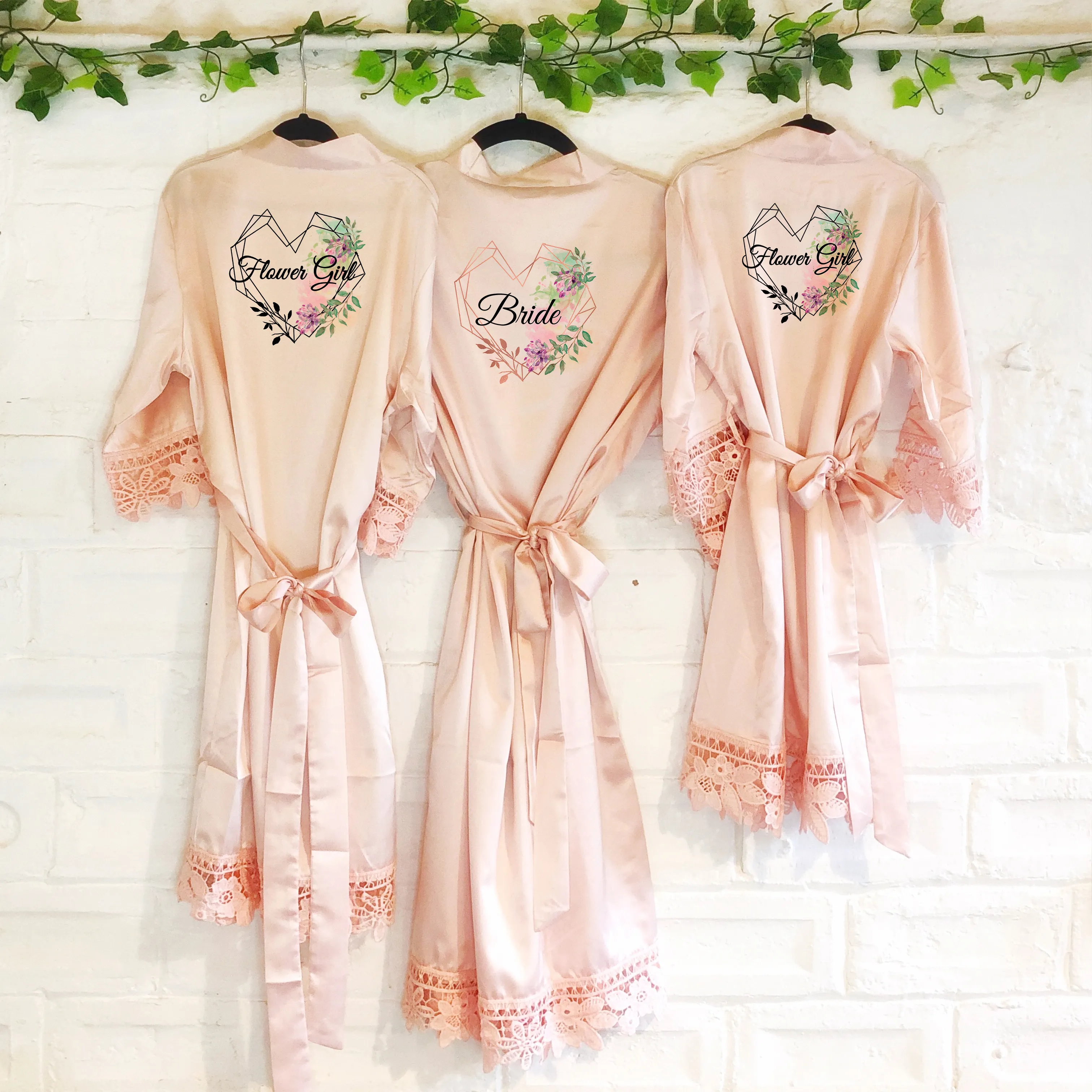 Heart Watercolour Personalised Bride Lace Wedding Dressing Robe