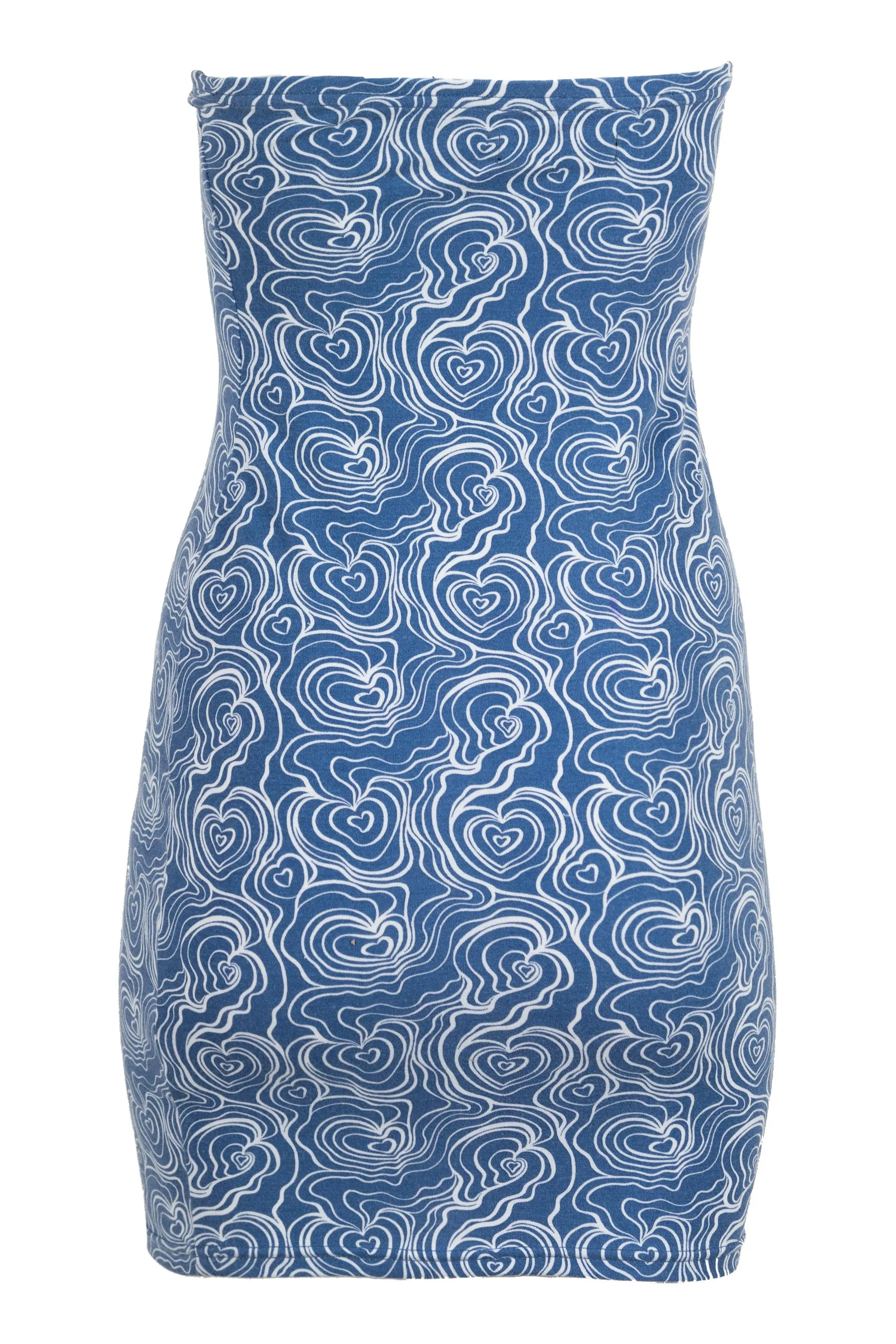 Heartbreak Bandeau Jersey Mini Dress in Blue Swirl Print