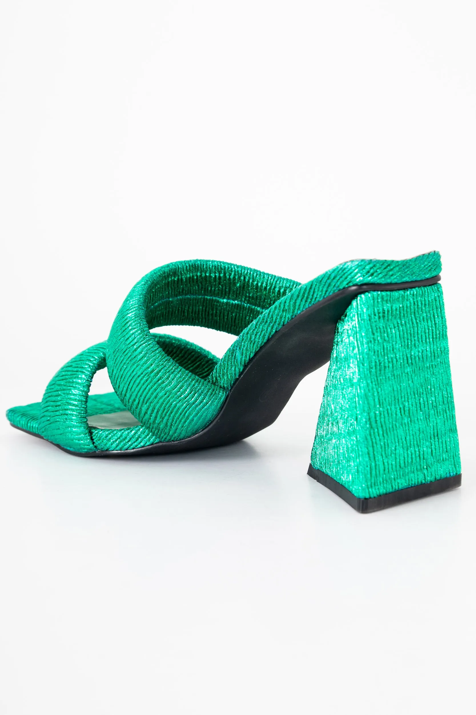 Heartbreak Heeled Sandals in Green Plisse