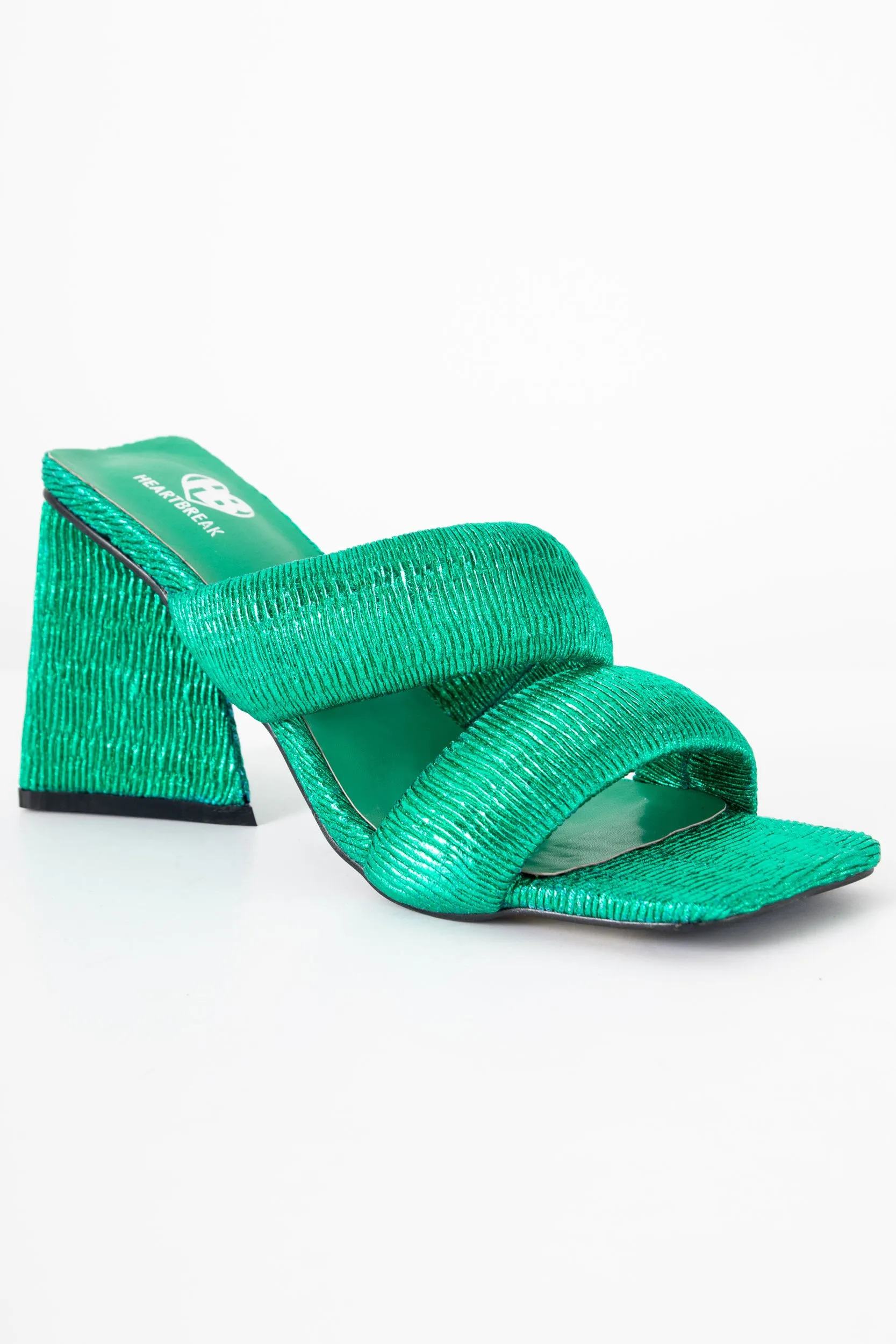 Heartbreak Heeled Sandals in Green Plisse