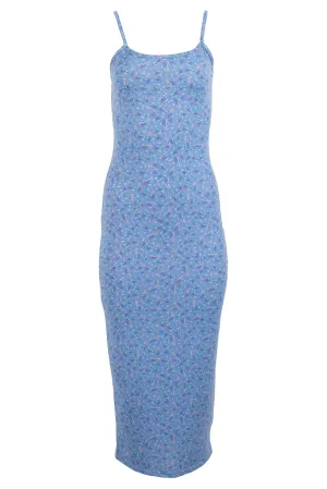 Heartbreak Jersey Midaxi Bodycon Dress In Blue Ditsy Floral