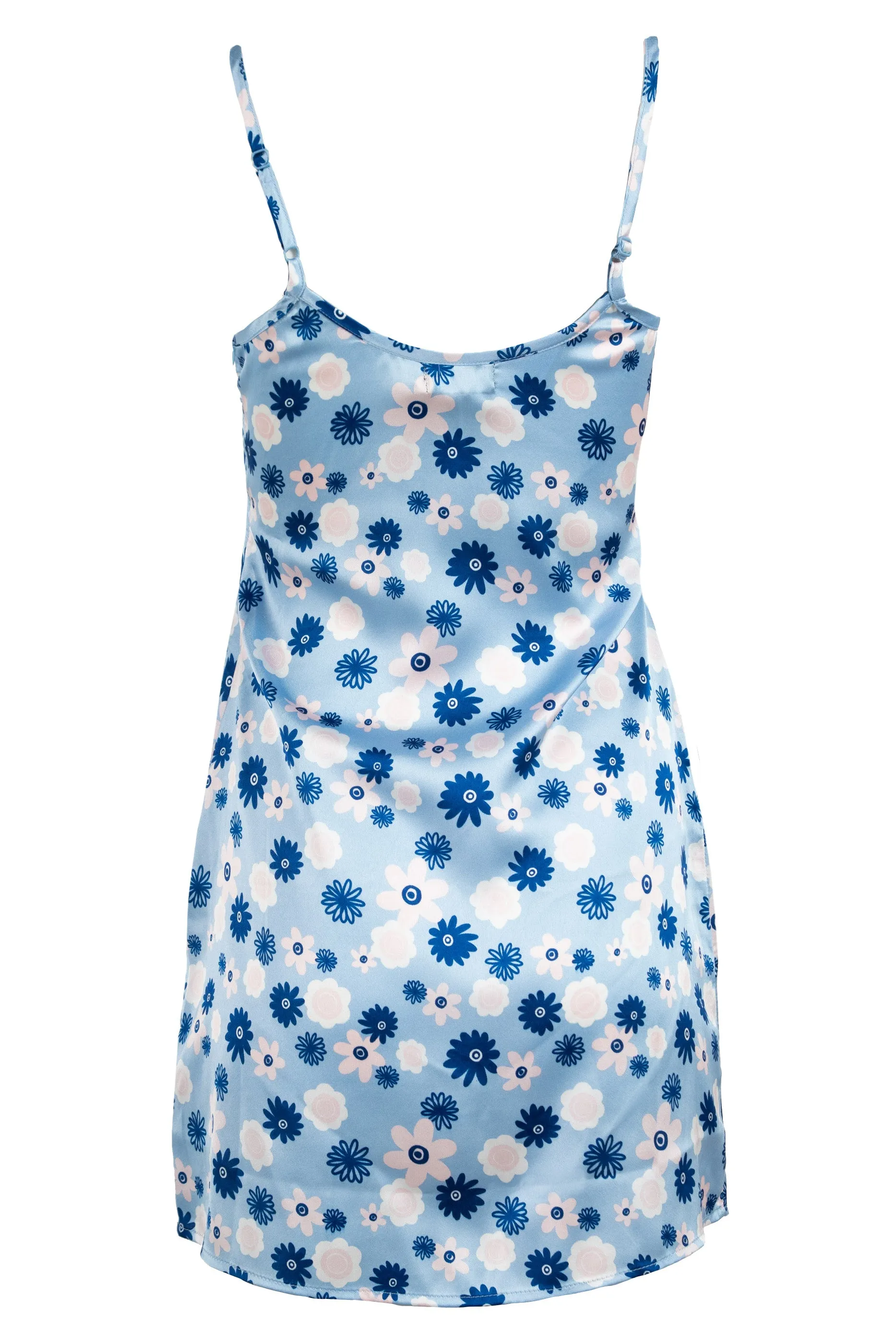 Heartbreak Satin Mini Slip Dress In Blue Floral Print