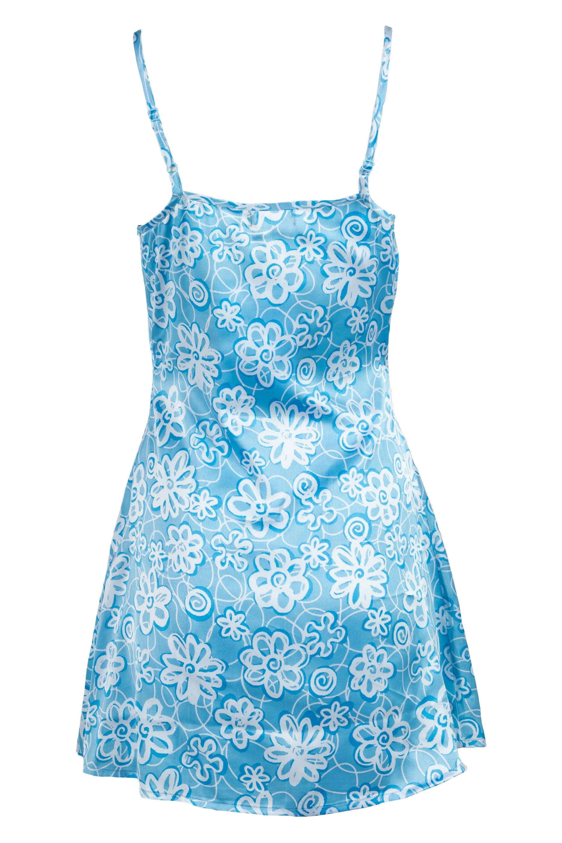 Heartbreak Satin Square Neck Mini Cami Dress In Blue Floral Print