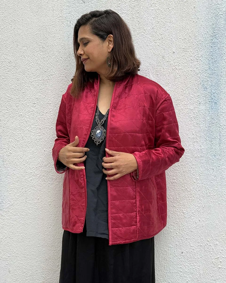 Heartmade Mashru Silk Reversible Quilted Jacket