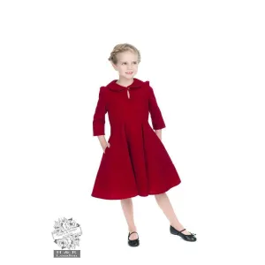 Hearts and Roses Glamorous Velvet Kids Tea Dress in Red or Green