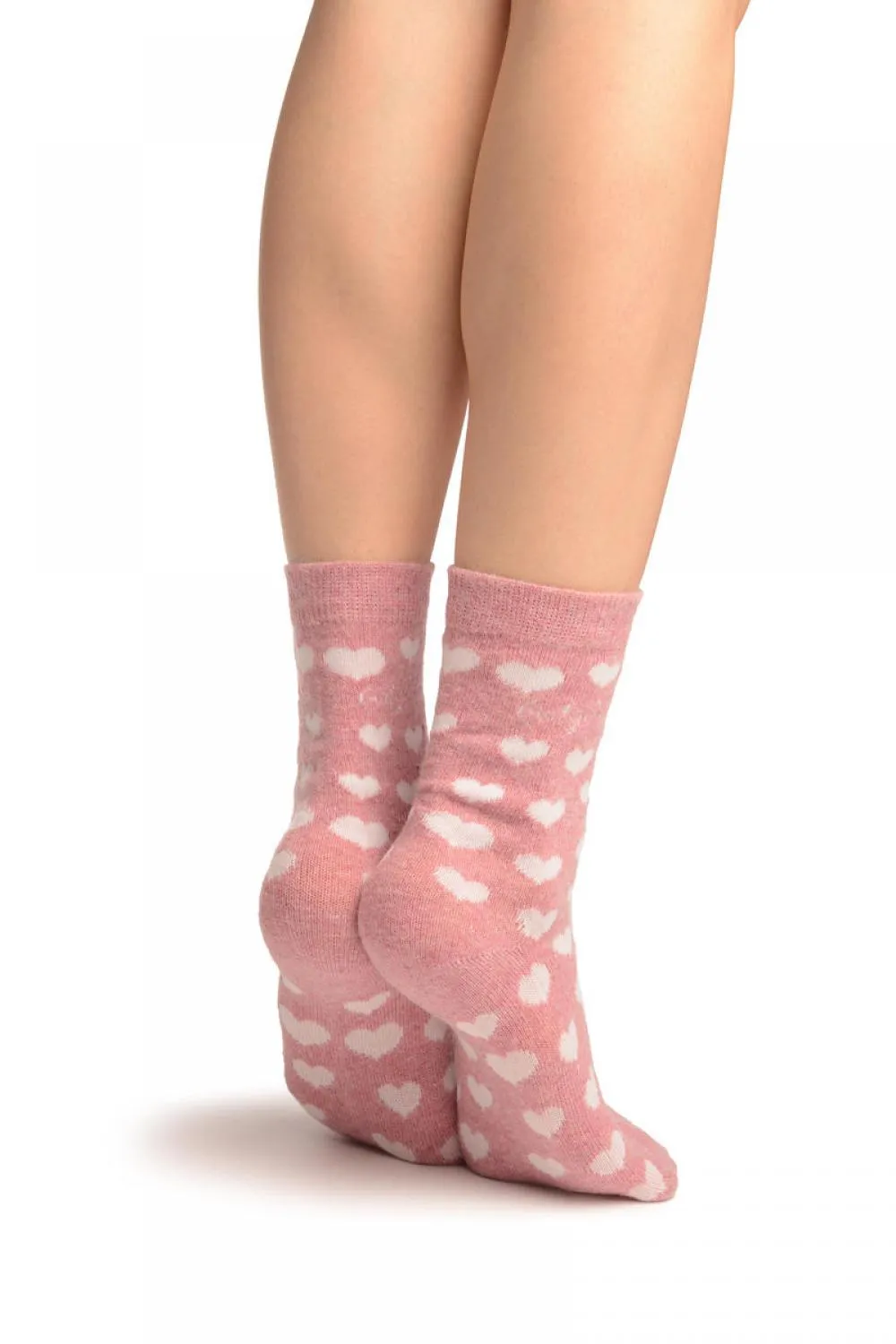 Hearts On Pink Angora Ankle High Socks