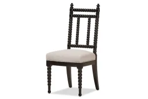 Heather Beige Fabric Upholstered & Black Finish Wood Dining Chair - 1pc