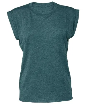 Heather Deep Teal - Women's flowy muscle tee with rolled cuff