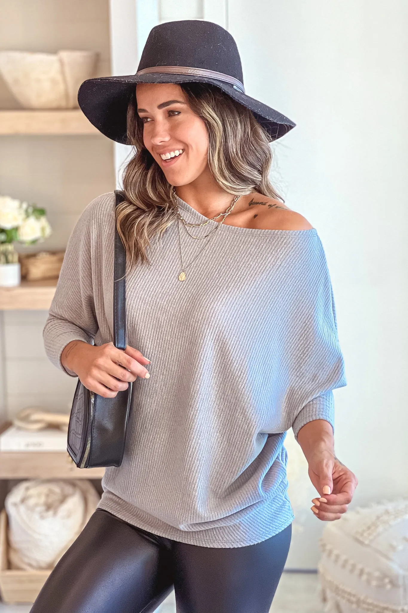 Heather Gray Long Sleeve Dolman Knit Top