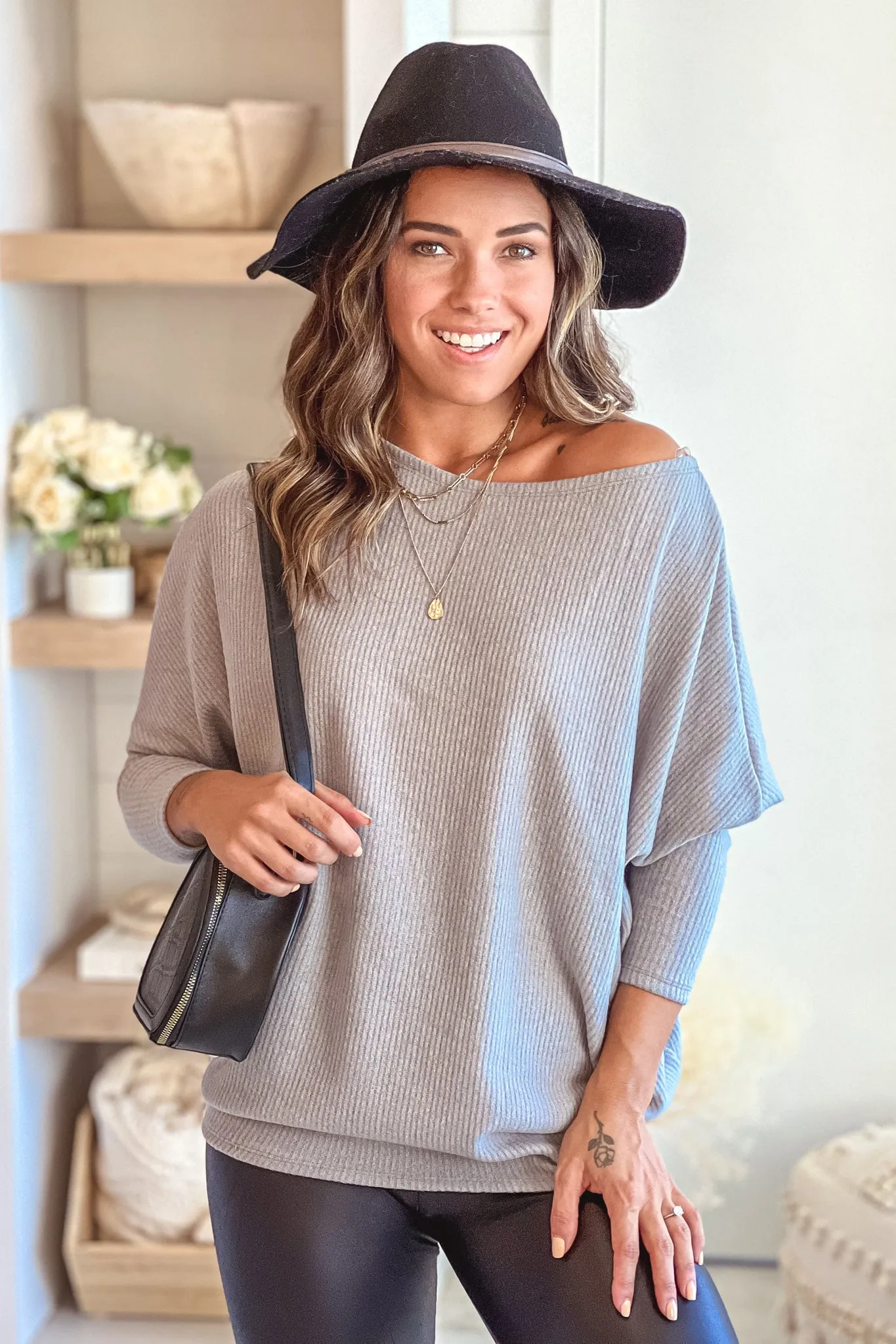 Heather Gray Long Sleeve Dolman Knit Top