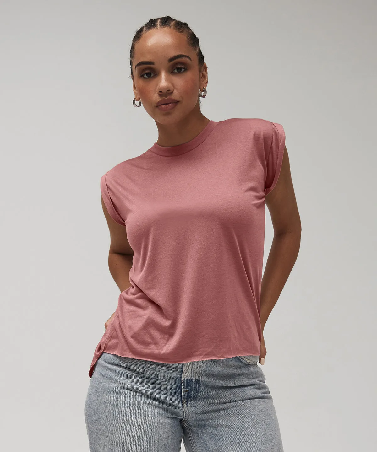 Heather Olive - Women's flowy muscle tee with rolled cuff