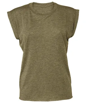 Heather Olive - Women's flowy muscle tee with rolled cuff