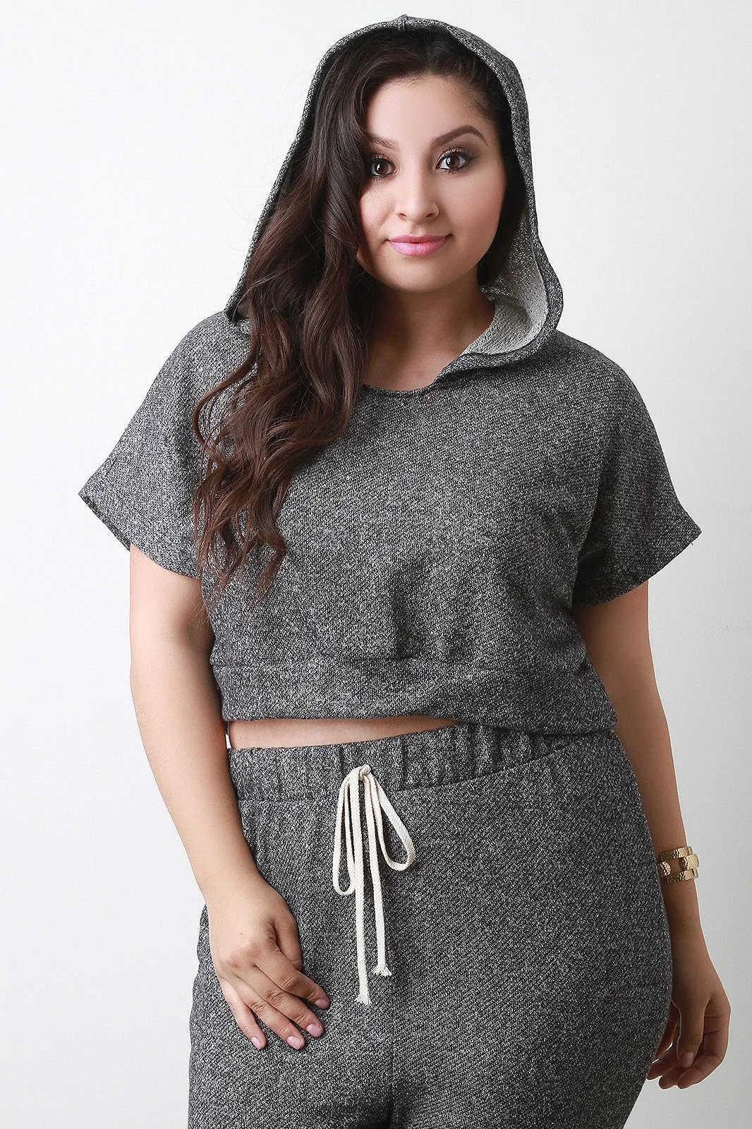 Heathered Knit Hooded Crop Top