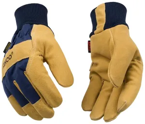 Heatkeep 1926KW-M Gloves, Men's, M, Angled Wing Thumb, Easy-On, Elastic Knit Wrist Cuff, Blue/Golden :PR: QUANTITY: 1