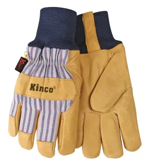 Heatkeep 1927KW-M Protective Gloves, Men's, M, Wing Thumb, Knit Wrist Cuff, Blue/Tan :PR: QUANTITY: 1