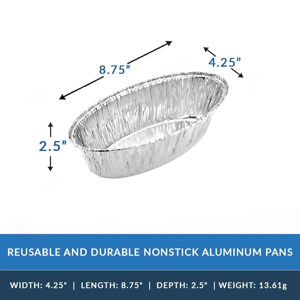 Heavy Duty Aluminum Foil Medium Oval Baking Pan 8.75" L X 4.25" W X 2.5" D [360 Count]