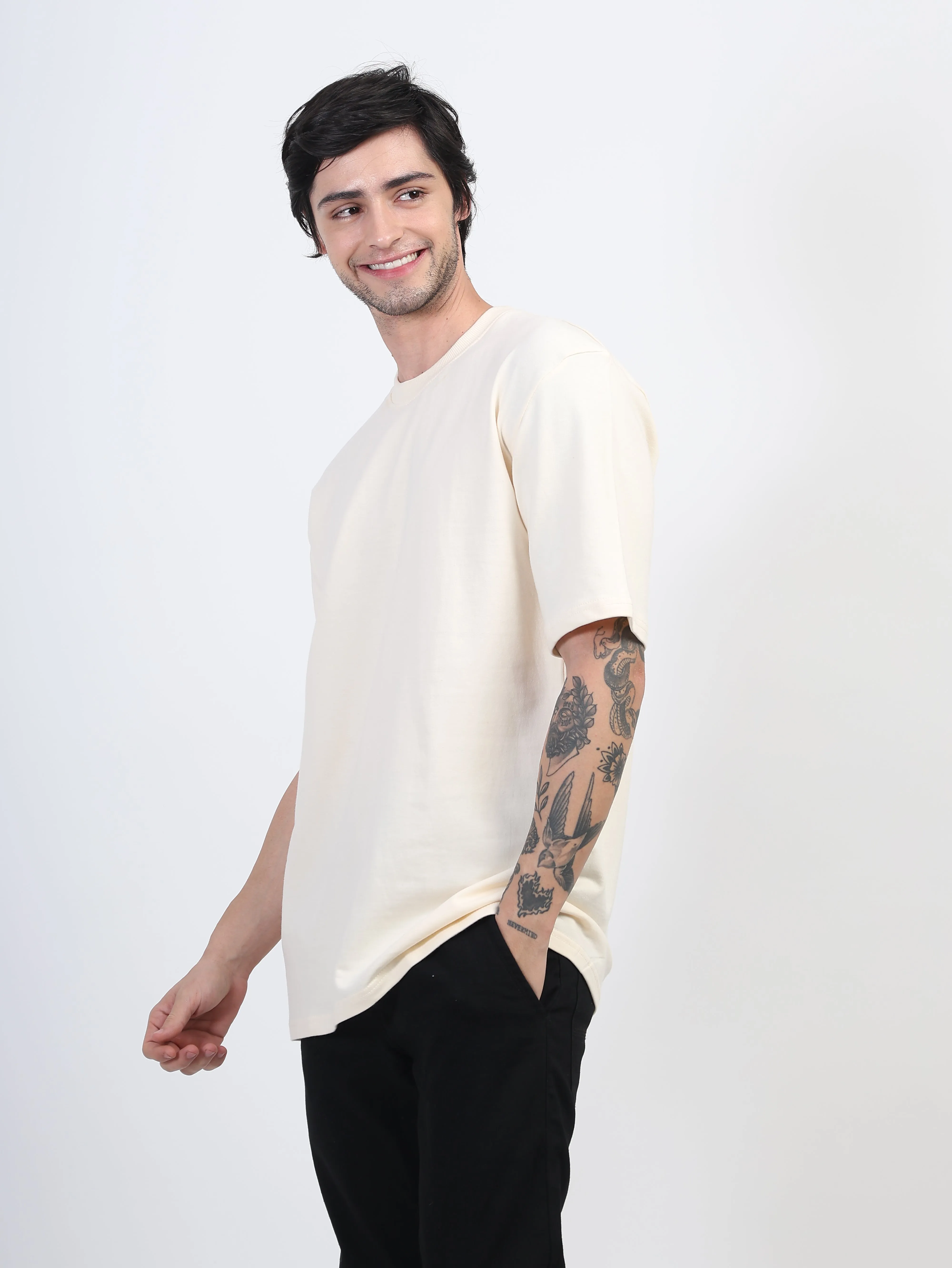 Heavyweight Oversized Solid T-Shirts Cream stone