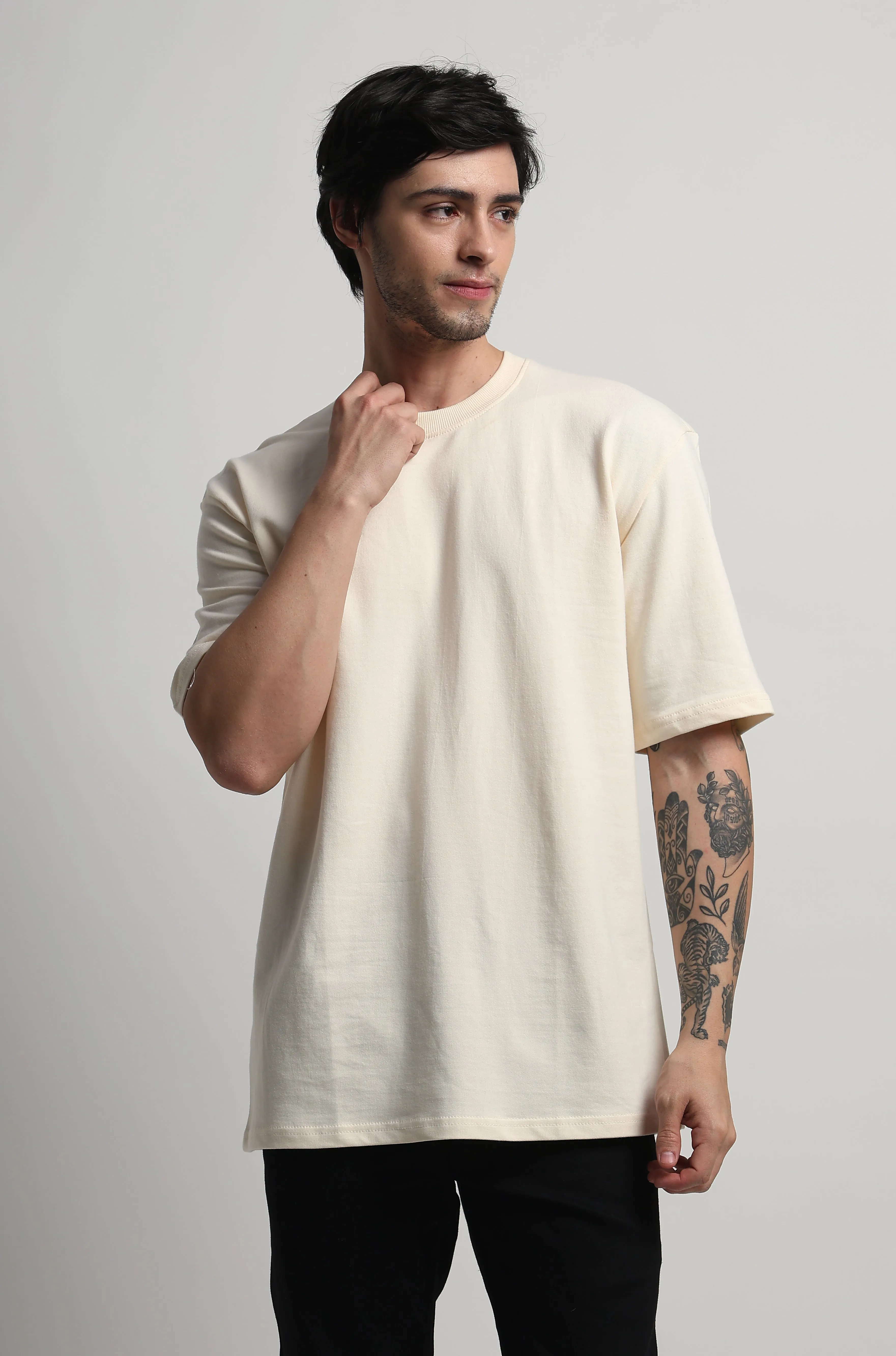 Heavyweight Oversized Solid T-Shirts Cream stone