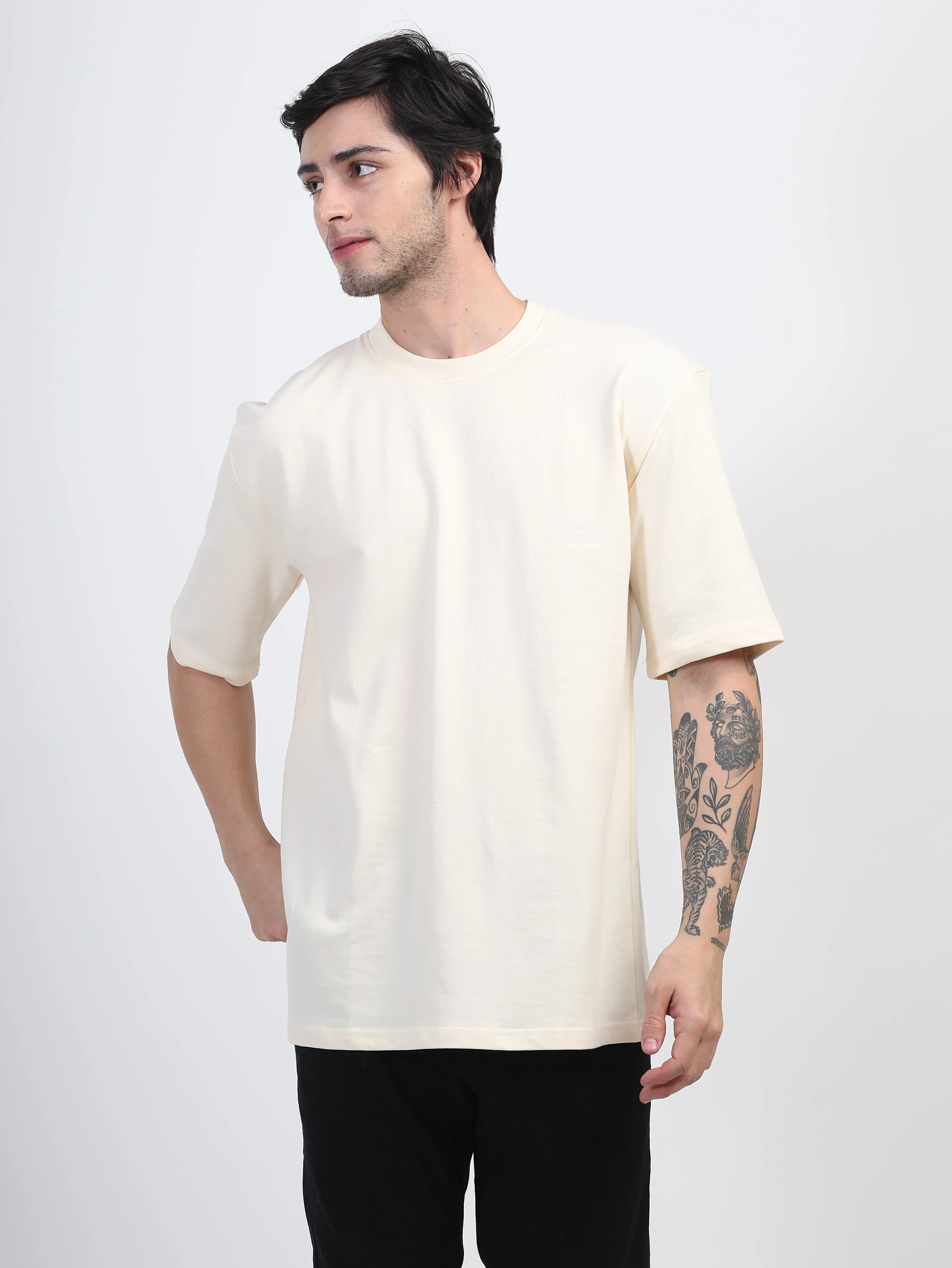 Heavyweight Oversized Solid T-Shirts Cream stone