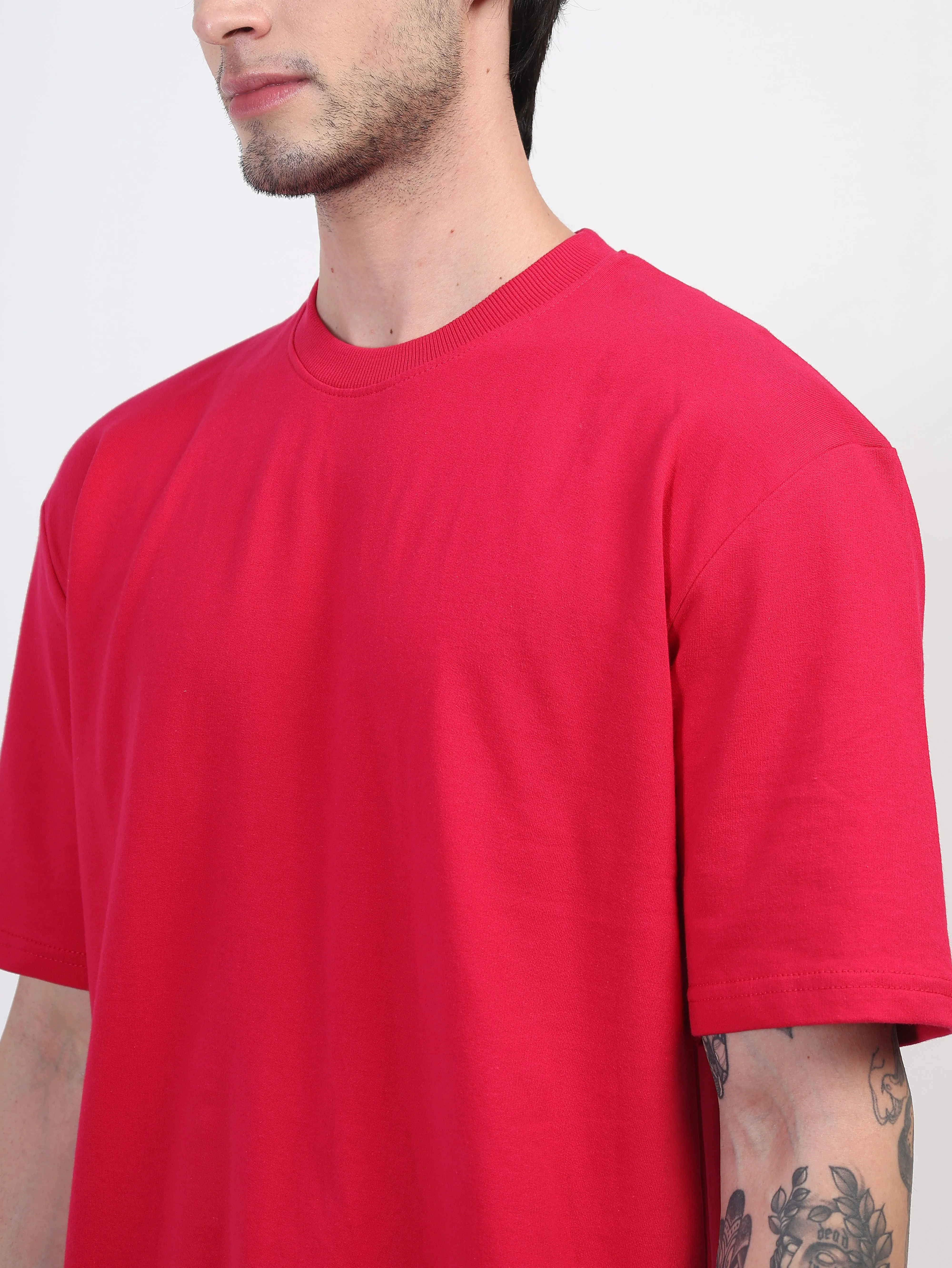 Heavyweight Oversized Solid T-Shirts Fuchsia Pink