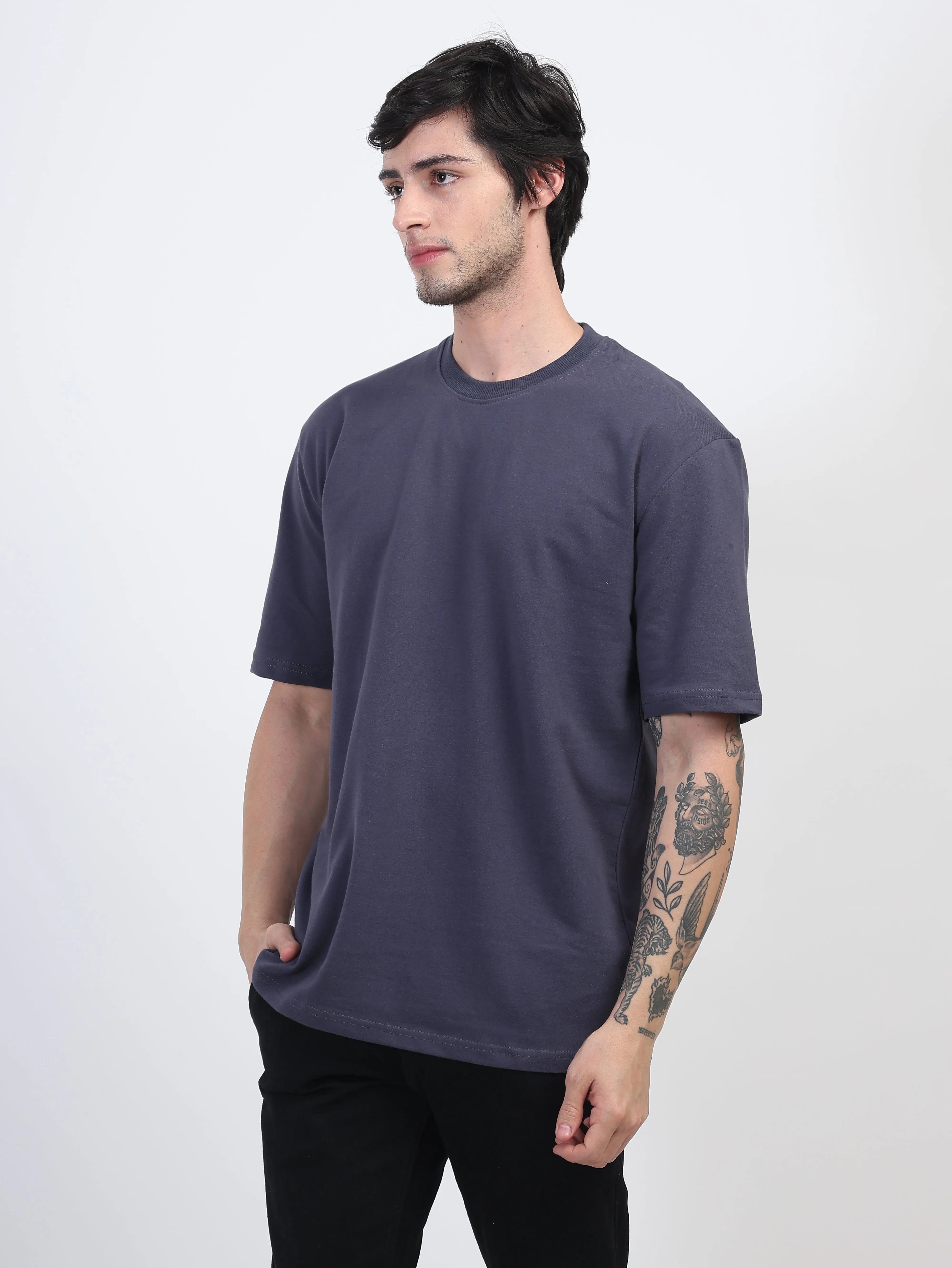 Heavyweight Oversized Solid T-Shirts Steel grey