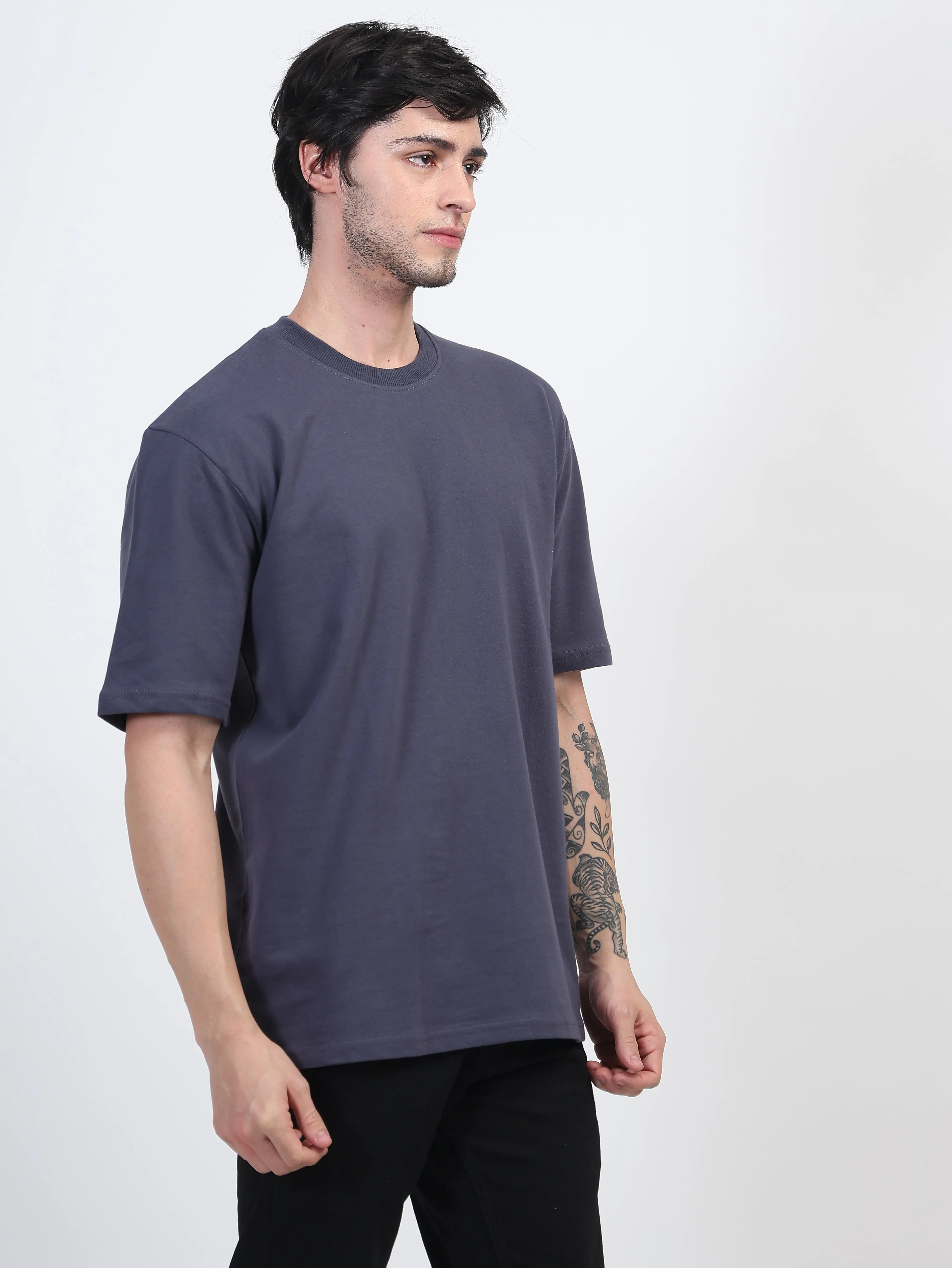 Heavyweight Oversized Solid T-Shirts Steel grey